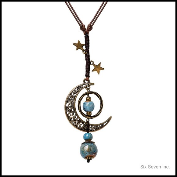 Jewelry - Vintage Bohemian Crescent Moon Lariat Necklace Adjustable Statement Jewelry